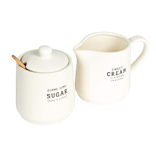 Hello Honey® White Charming Stoneware Creamer & Sugar Pot Set with Spoon